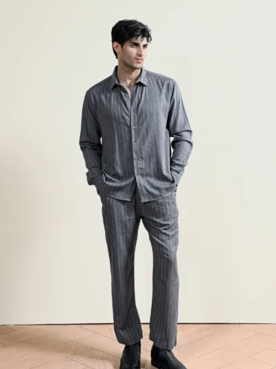 Silver Pinstripe Linen Shirt