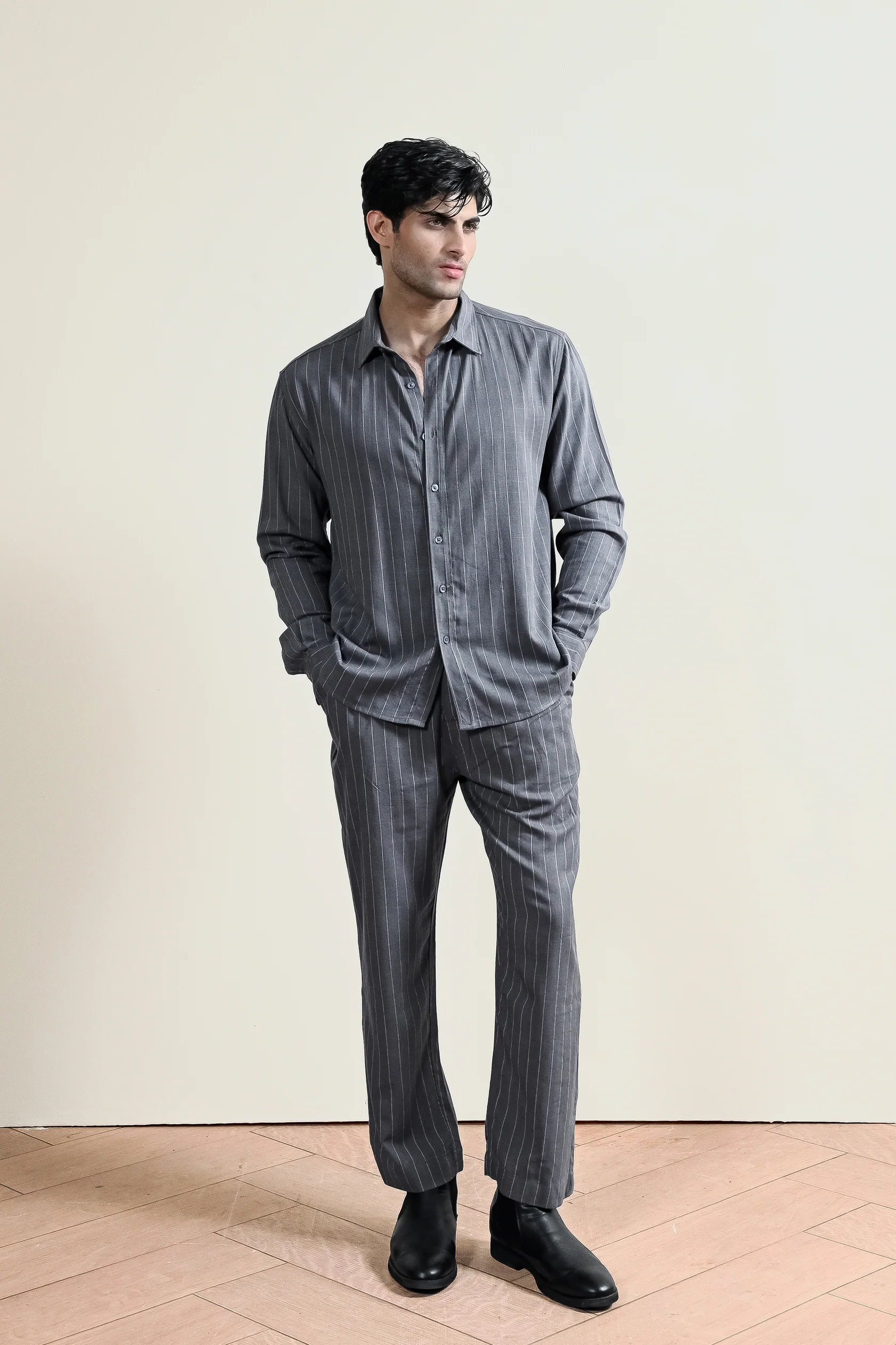 Silver Pinstripe Linen Shirt